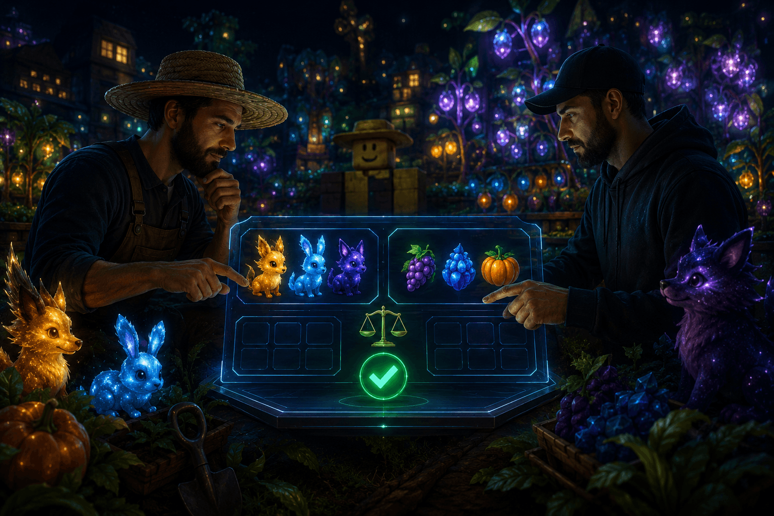 Players using the Grow a Garden Calculator before completing a trade